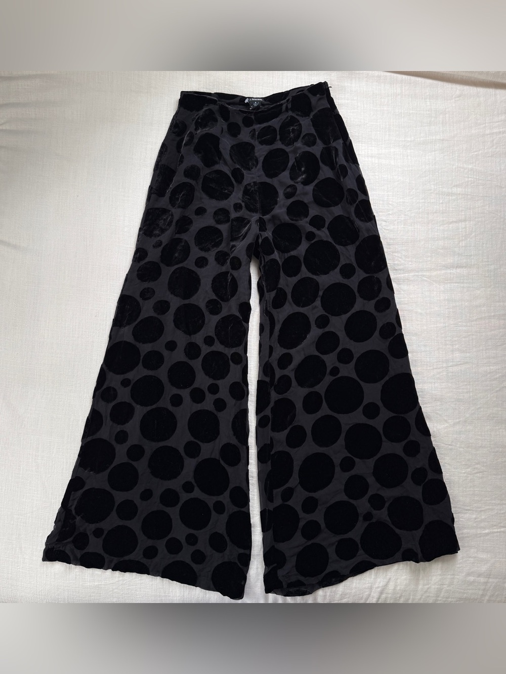 Vintage J Peterman Black Silk Rayon Velvet Polka Dot Wide Leg Palazzo Pants